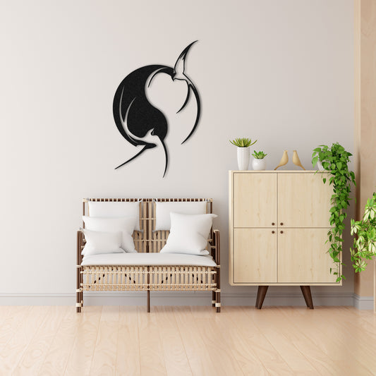 Modern Metal Wall Art: Aesthetic Swallow Bird Design in Black