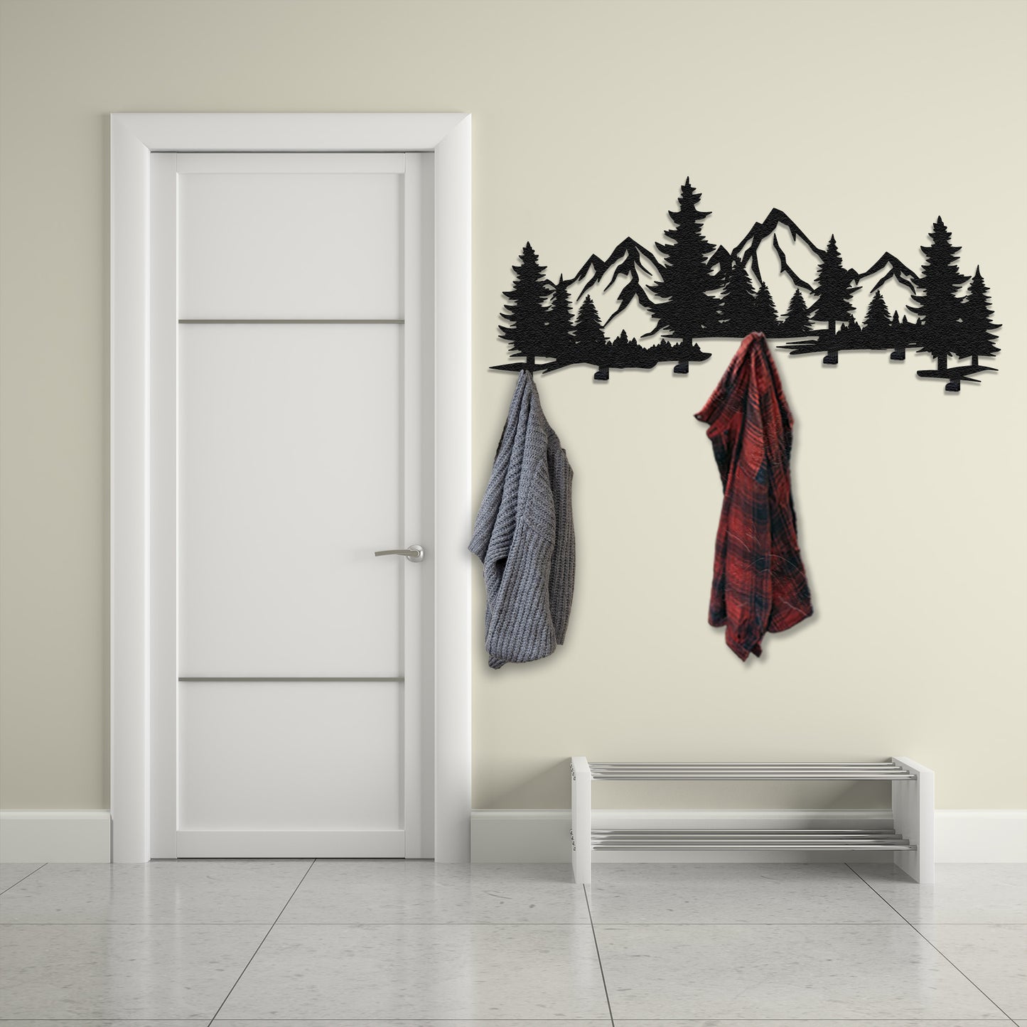 Mountain and Forest Coat Rack Wall Mount Rack, Clothes Hanger, Entryway Organizer, Birthday Gift, Home Decoration, Metal Wall Decor, Nature