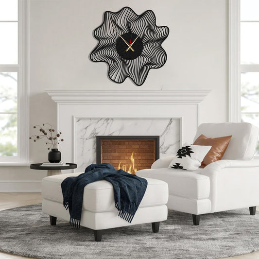 Wavy Black Large Metal Wall Clock, Modern Minimalist Wall Clock, Aesthetic Design, Wanduhr, Horloge Murale, Housewarming Gift, Silent Clock