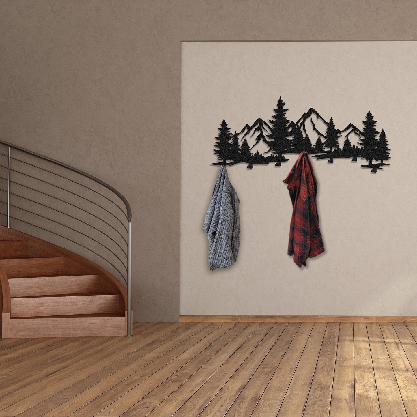 Mountain and Forest Coat Rack Wall Mount Rack, Clothes Hanger, Entryway Organizer, Birthday Gift, Home Decoration, Metal Wall Decor, Nature