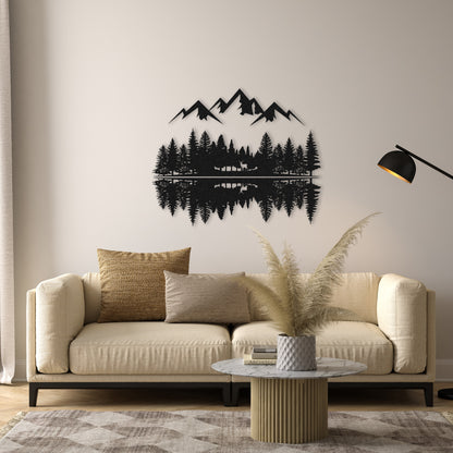 Mountain and Forest Large Metal Wall Art, Nature and Lake Wall Decor, Snowy Hill Wall Hangings, Metal Tree Wall Art, Front Porch Decoration