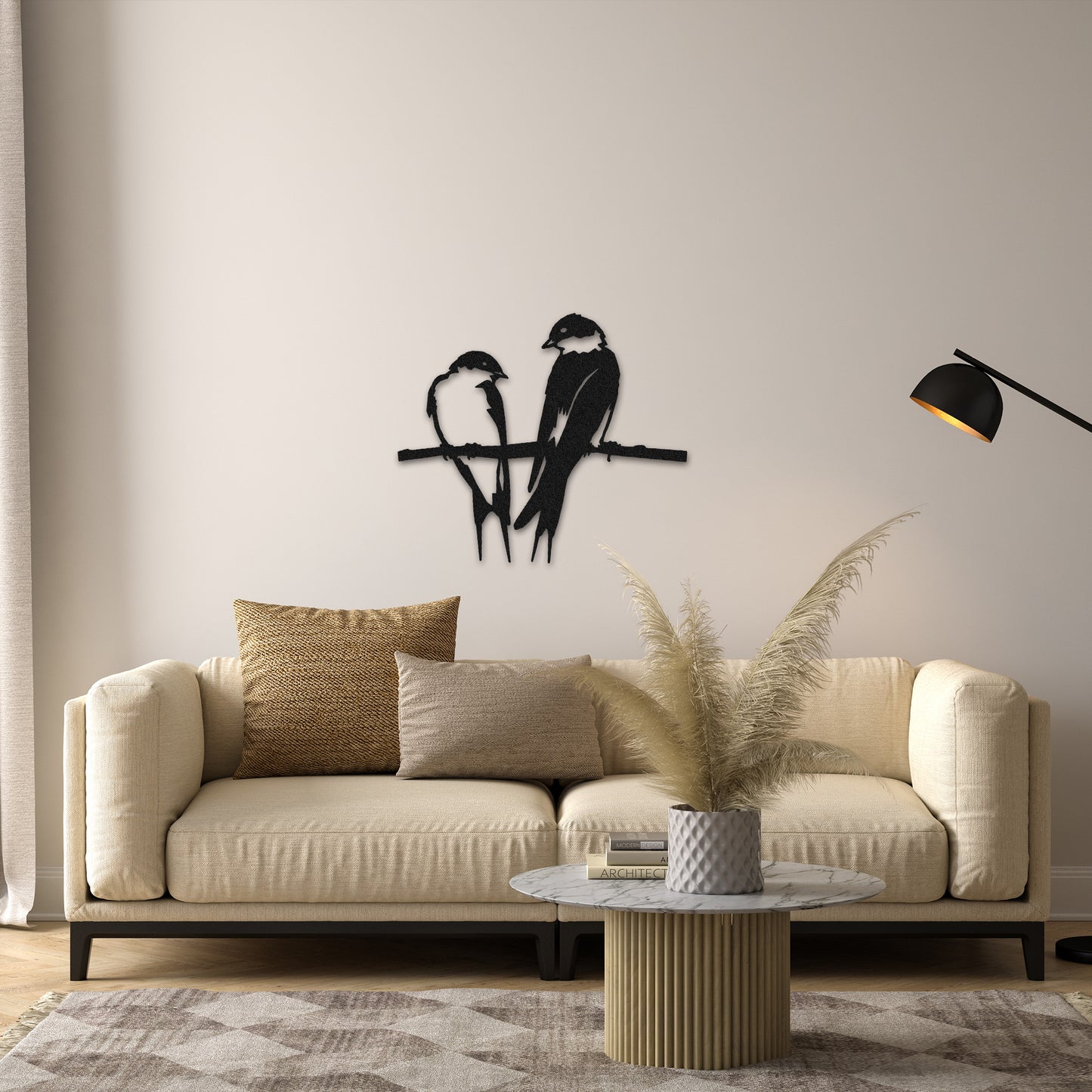 Modern Metal Bird Figurine Wall Decor - Minimalist Black Metal Wall Ornament