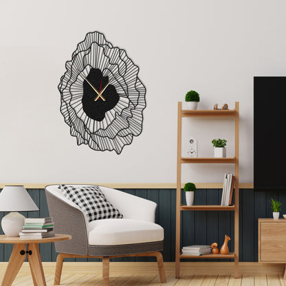 Layered Leaves Wall Clock, Black Minimalist Large Metal Art, Abstract Design Unique Large Size Clock, Metal Wall Clock, Women's Day Gift