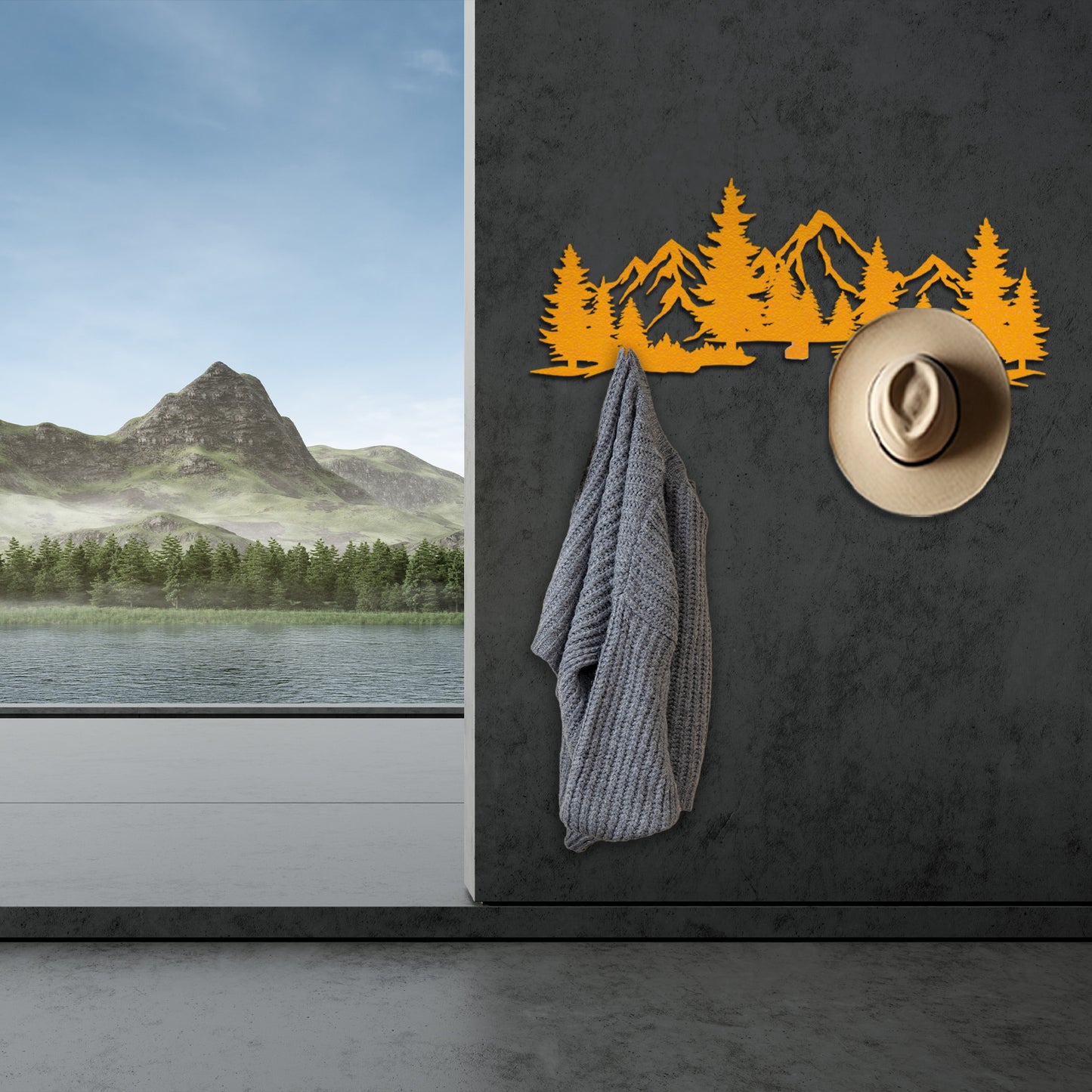 Mountain and Forest Coat Rack Wall Mount Rack, Clothes Hanger, Entryway Organizer, Birthday Gift, Home Decoration, Metal Wall Decor, Nature